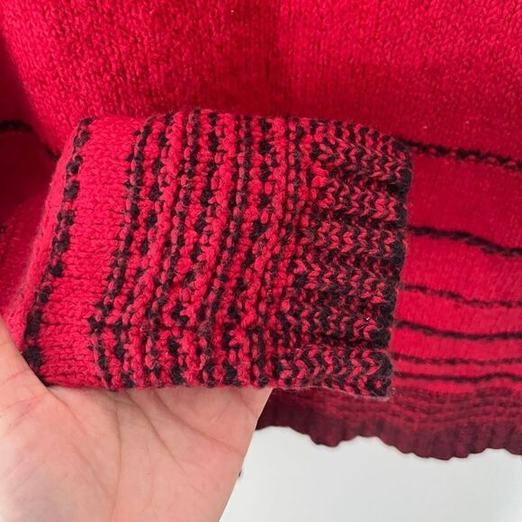 J.Jill Red Black Stripe Wool Blend Plush Pullover Crewneck Knit Sweater - Picture 6 of 6
